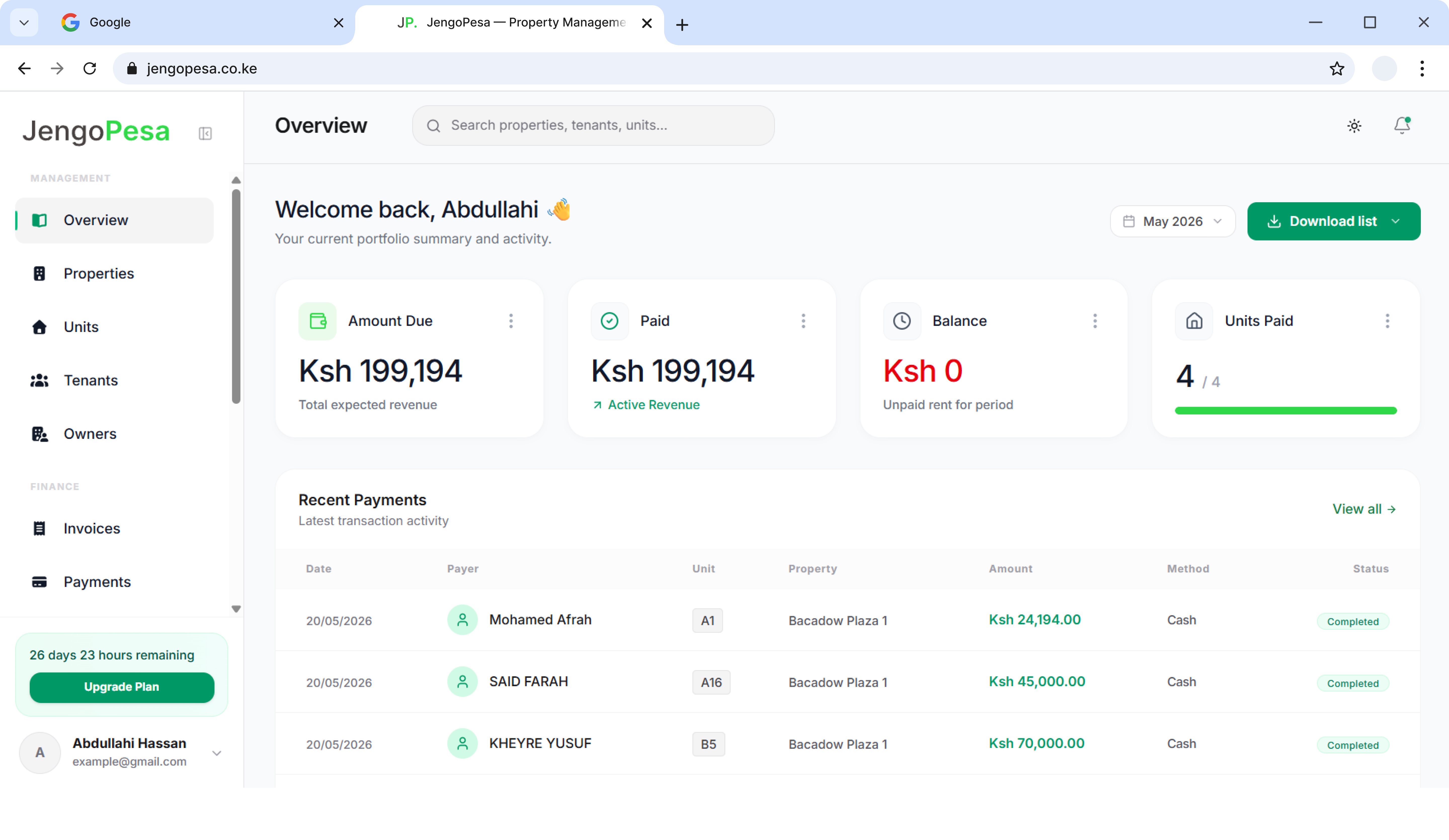 Nidamiye Dashboard Mockup